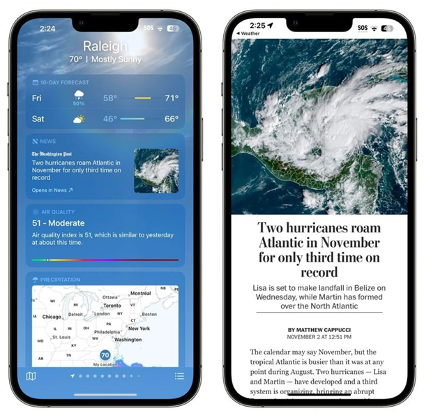 莘县苹果14维修分享iPhone 14手机如何看天气时顺带看新闻 